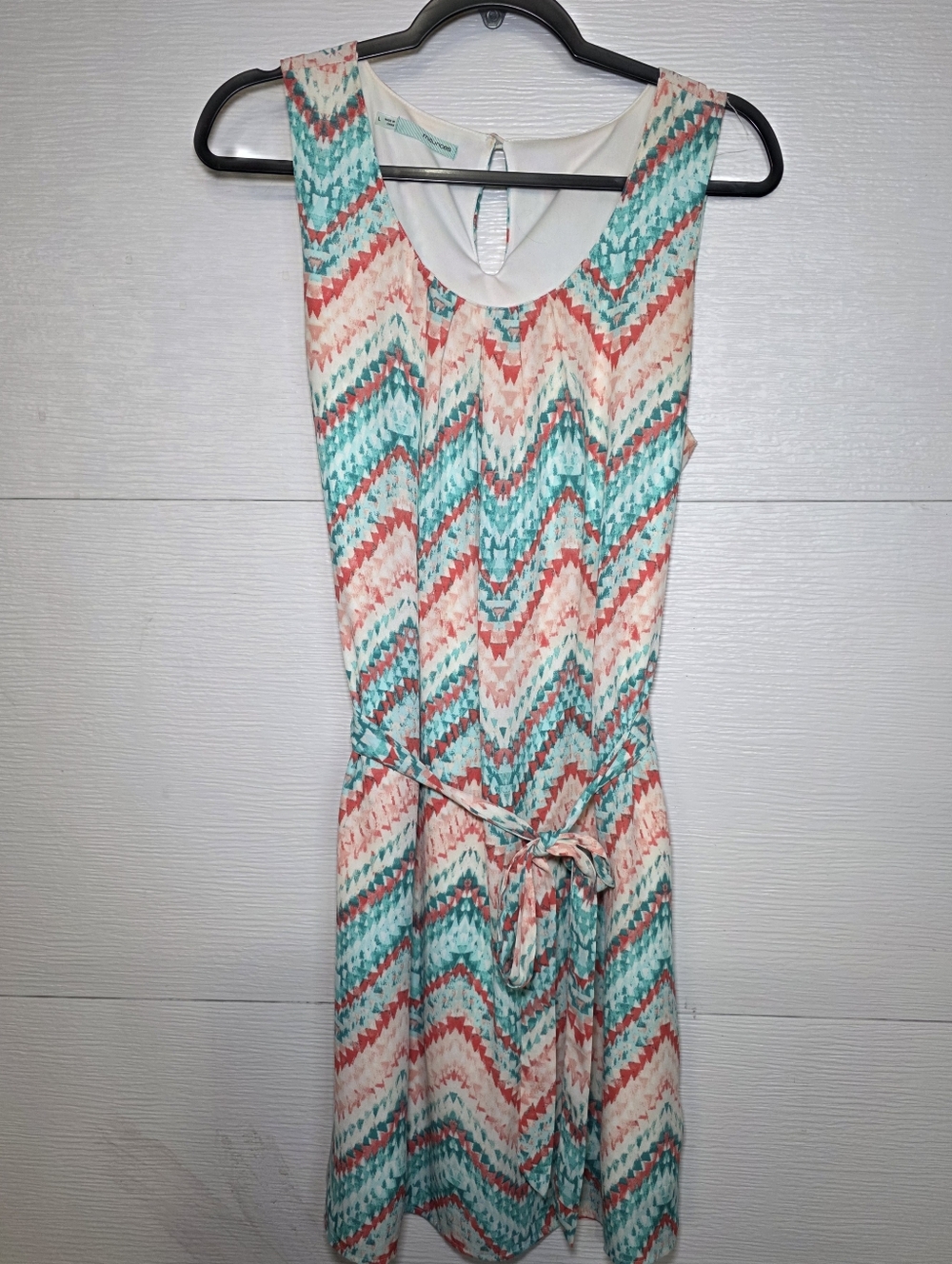 Maurices Sleeveless Chevron Mini Dress in Coral, Teal & Cream